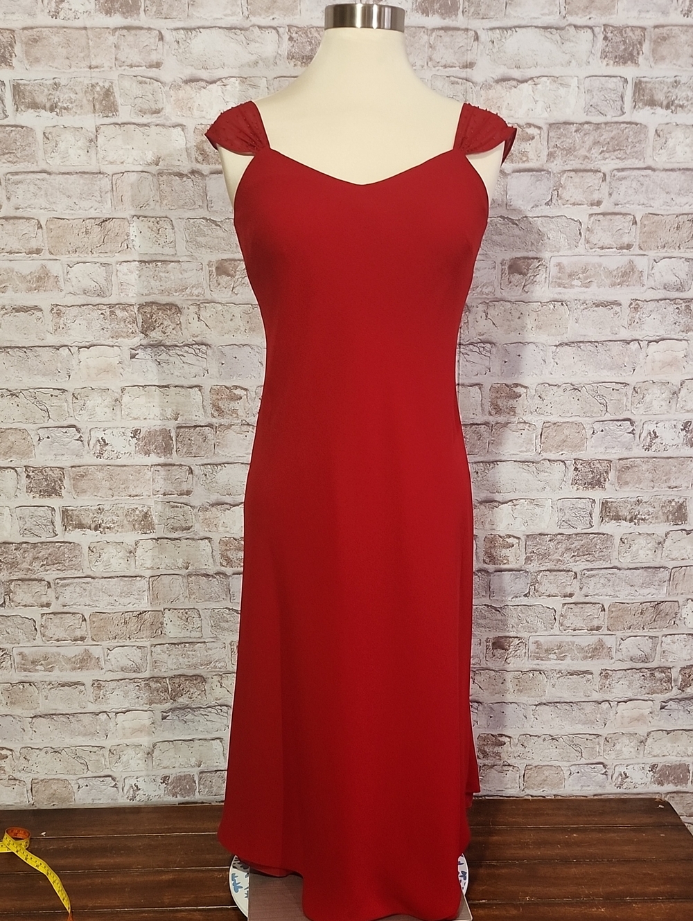 Vintage Evan Picone Red Sweetheart Midi Dress, Petite 6P -Pullover, No Zipper!